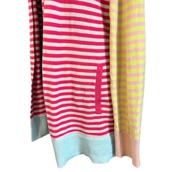 Lands’ End Striped Multi Color Open Front Long Cardigan With Pockets 100% Cotton - Picture 2 of 8